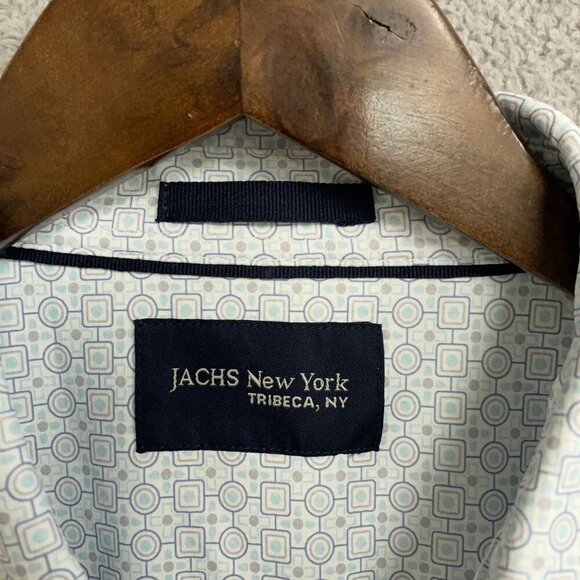 NWOT Jachs New York Men's L Short Sleeve Button-Up Shirt Blue Geometric - Picture 6 of 12